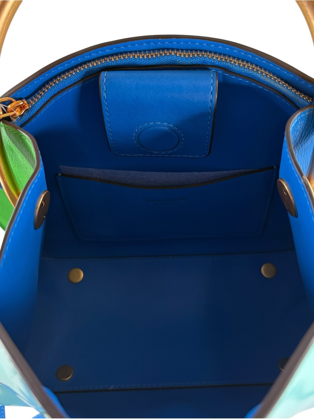 KATE SPADE Mint Yellow Blue Colorblock Expo Mod Leather Dome Satchel NWT $398 - Picture 5 of 6